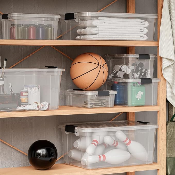 Superio Clear Storage Boxes with Lids, 26.5 Quart Plastic Container Bins for Organizing, Stackable Crates, BPA Free, Non Toxic, Odor Free, Organizers for Home, Office and Dorm, 4 Pack