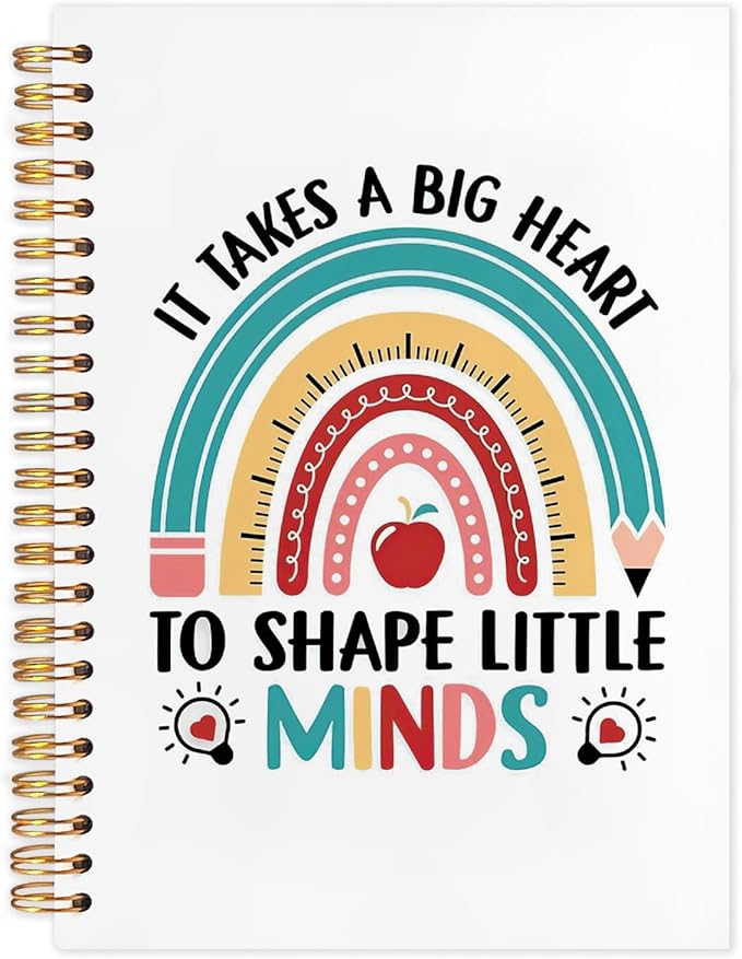 SNNDER Boho Rainbow Teacher Notebook Journal, Teacher Appreciation Gifts, Back To School Gifts for Teachers, It Takes a Big Heart to Shape Little Minds Hardcover Spiral Notebooks 5.5x8.3 Inch