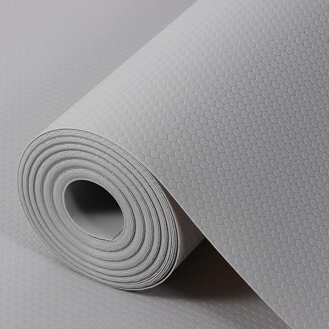 Light Gray Shelf Liners for Kitchen Cabinets Non Adhesive Drawer Liner for Bathroom Waterproof Refrigerator Liners for Shelves Fridge Plastic Mats Cabinet Cupboard Liner 23.6 x 393.7 Inches