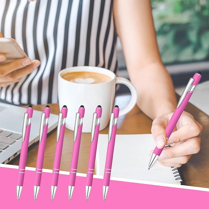 36 Pcs Blue Ink Ballpoint Pen with Stylus 2 in 1 Ballpoint Pen for Touch Screens School Office Coworkers (Hot Rose)