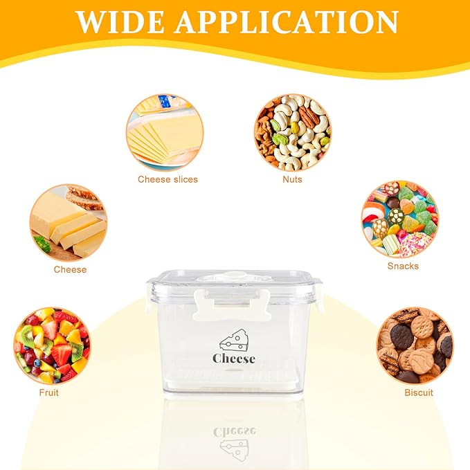 Cheese Container for Refrigerator,Cheese Keeper with Airtight Lid and Time Recording,Cream Block Shredded Cheeses Storage Box,Sliced,Grated,Cheddar Cheeses Box For Fridge,kitchen Organizer