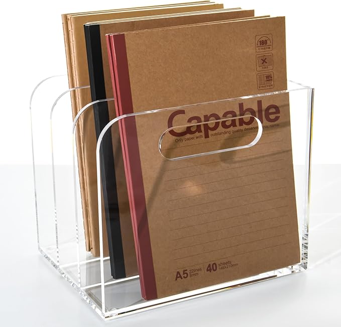 Clear Acrylic Organizers - 3 Vertical Compartments Acrylic Folder Organizer & File Organizer, Desk Document Storage Bins for Magazines, Binders - Multipurpose Home Office Desk Organizer
