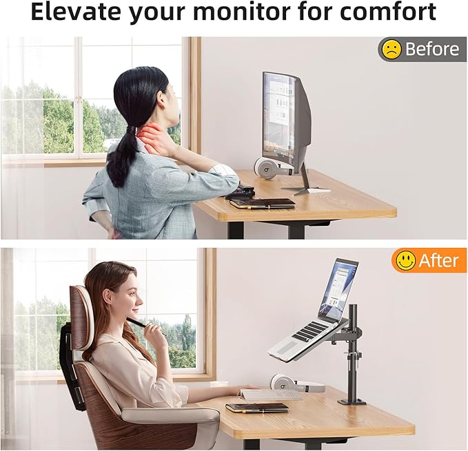 suptek Laptop Notebook Desk Mount Stand, Adjustable Single Monitor Laptop Arm Mount with Ventilated Tray,up to 17 inch,Holds up to 22 lbs