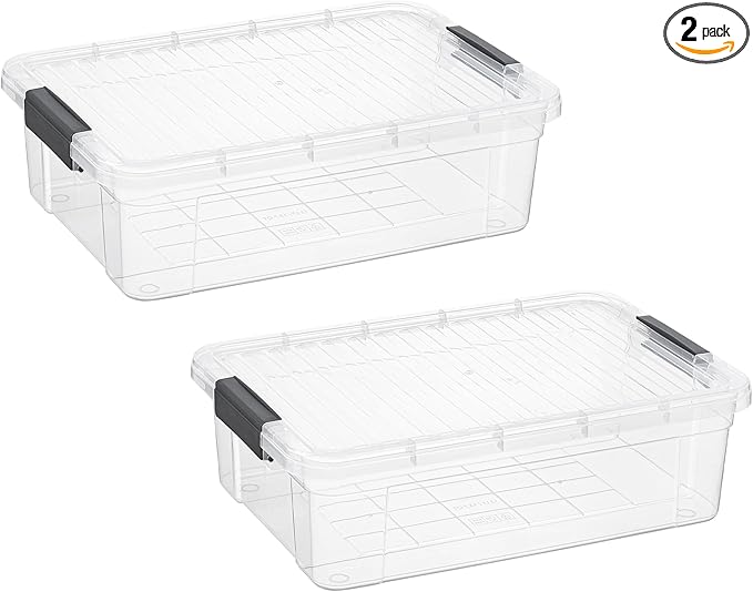 Superio Clear Storage Boxes with Lids, 13.7 Quart Plastic Container Bins for Organizing, Stackable Crates, BPA Free, Non Toxic, Odor Free, Organizers for Home, Office, School, and Dorm