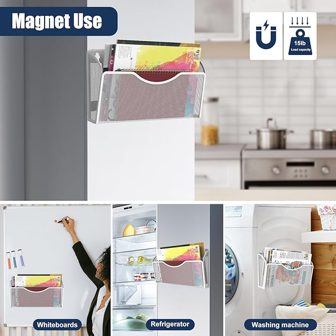 Magnetic File Holder 1 Pockets File Folder Organizer, Office Hanging Magazine Rack for File Cabinets, Magnetic Paper Holder, No Drilling Mail Organizer for Refrigerator, Office