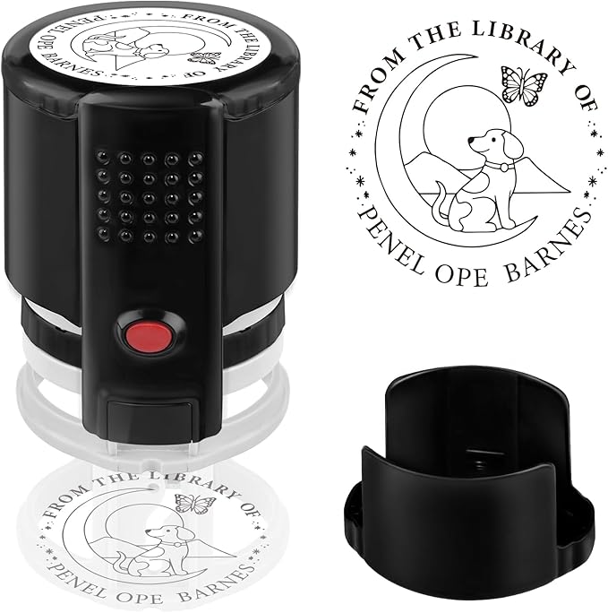 Custom Self Inking Stamp | Book Stamp Personalized Library Gifts for Book Lovers, Readers, Teachers (Dog 02)