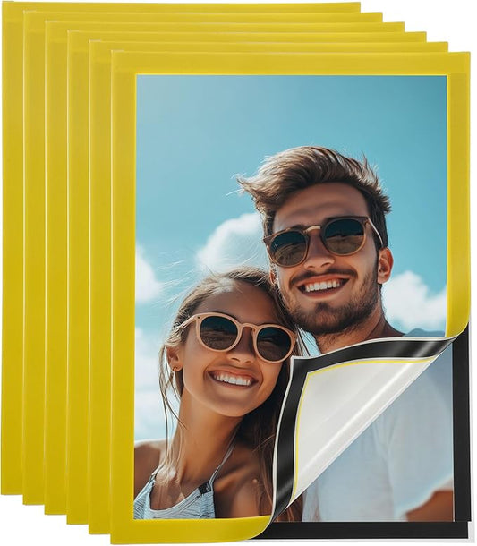 uxcell 6 Pcs Magnetic Sign Holder, 8.3" x 11.7" Self-Adhesive Magnetic Wall Signs Holder Magnetic Picture Frame Document Holder for Home Office Wall Window Displays, Yellow