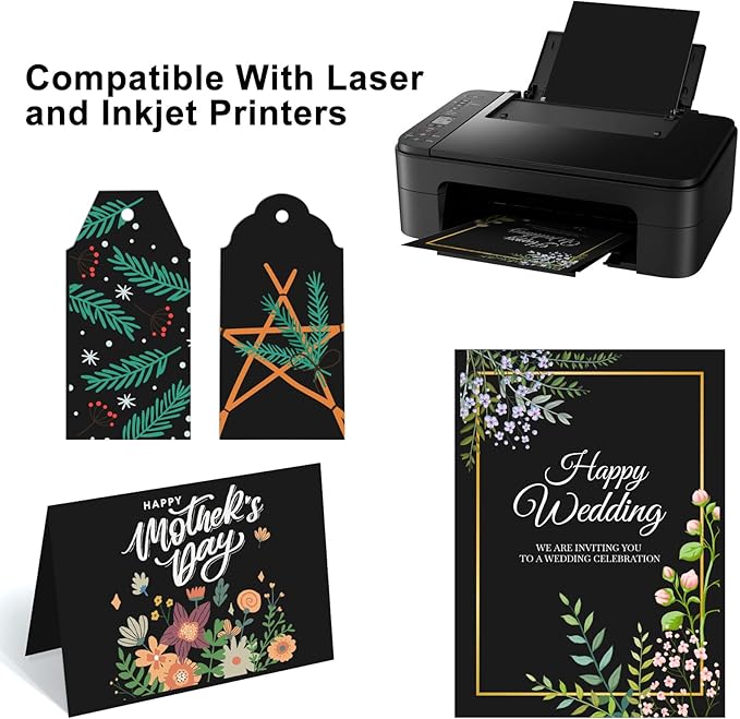 OcePor 50 Sheets Black Cardstock Paper, Colored Printer Paper 8.5 x 11, Card Stock Thick Construction for Craft,Scrapbook，Office Printing, Invitations, Certificates，92 lb/250gsm