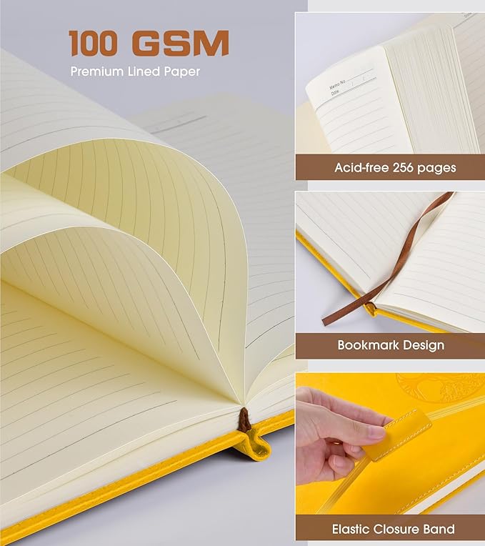 Lined Journal Notebook for Women Men,256 Pages B5 Large Hardcover Leather Journals for Writing,Travel,Business,Work,School,College Ruled Notebooks for Note Taking,Diary Notepad 7.8"×10.2"