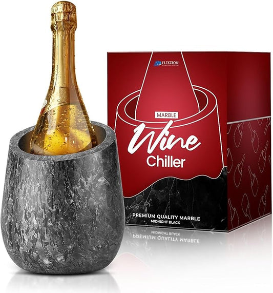 Flexzion Marble Wine Chiller Bucket – Black Wine Cooler & Champagne Bucket for Bar Cart Decor, Kitchen & Parties – Gifts for Men, Women & Enthusiasts – Fits 750ml Bottles