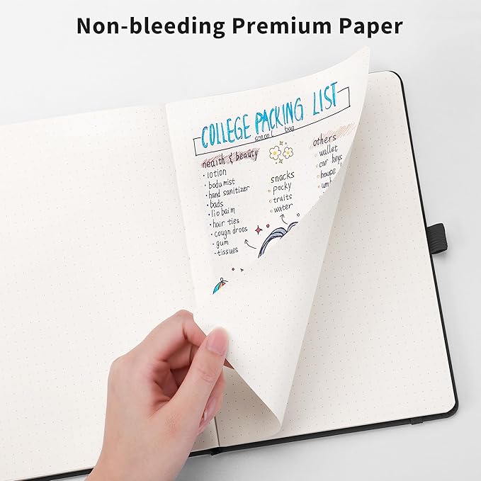 RETTACY Bullet Dotted Journal Notebook, 256 Pages, A5 Medium Size (5.7'' × 8.3''), Leather Hardcover, 120 GSM Thick Paper, for Bullet Journaling, Planning, Tracking (Light Green)