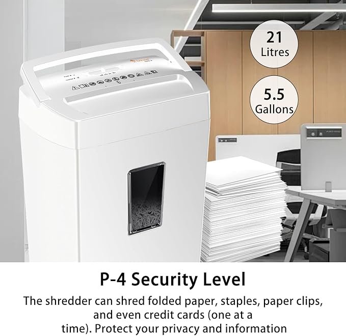 Bonsaii 12-Sheet Cross Cut Shredder, P-4 High Security Shredding, 5.5 Gal, Heavy Duty for Home Office, Shreds Paper, Credit Card, Mail, Staples, with Transparent Window, White