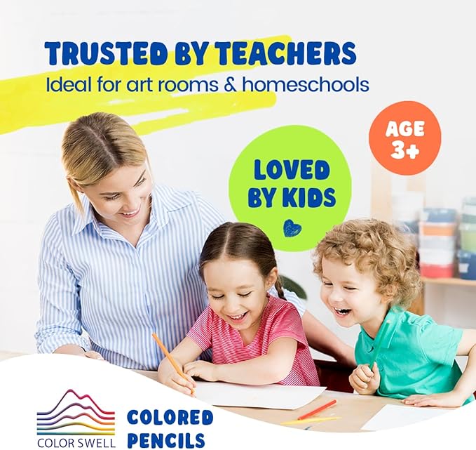 Color Swell Colored Pencil Pack 12 Count Assorted Vibrant Pre-Sharpened Colors Perfect for Kids, Teachers, Classrooms, and All Ages