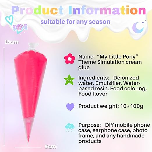 ASTRYAS Cream Glue,10Pcs 100g Decoden Fake Whipped Cream Glue DIY Phone Case Kit with Plastic Piping Tip for DIY Handmade Craft Decoration - Pony Color