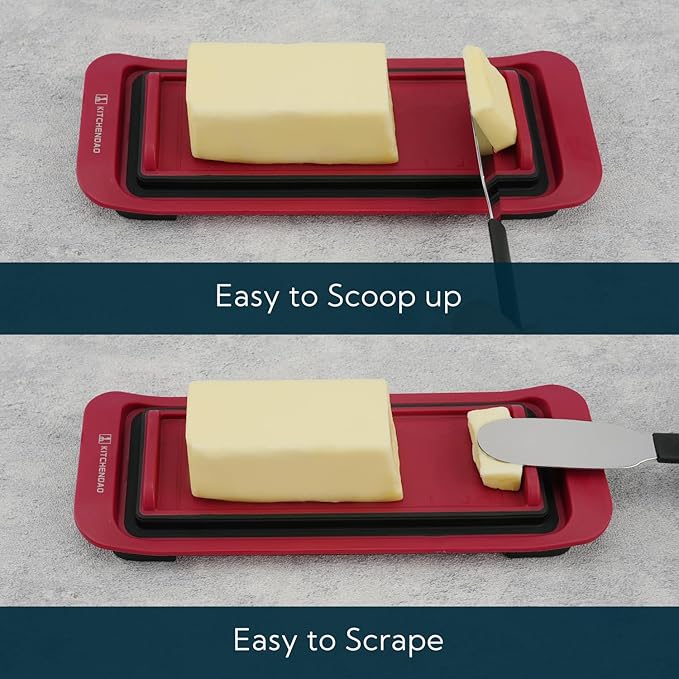 KITCHENDAO Airtight Butter Dish with Lid for Countertop and Refrigerator Door Shelf, Butter Keeper, Plastic Butter Holder Tray Container for West/East Coast Butter, Red