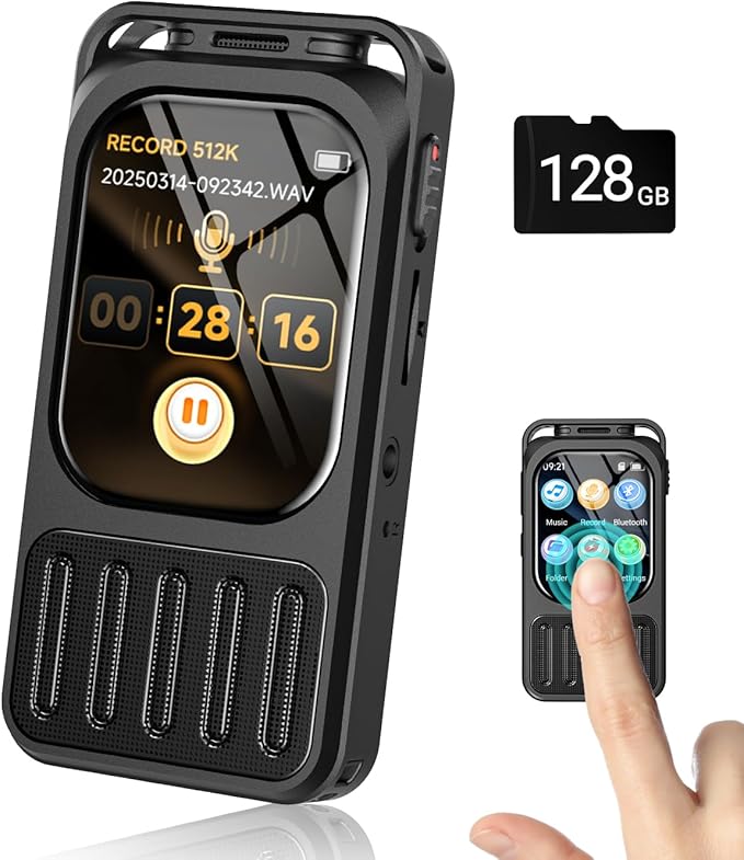 128GB Digital Voice Recorder with Bluetooth & 2" Touchscreen, 3072Kbps HD XIXITPY Voice Activated Recording with Password, Playback, A-B Repeat, MP3 for Lectures, Meetings, Interviews