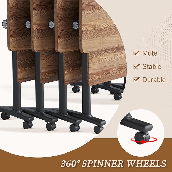 Folding Conference Room Table, Modern Conference Tables with Silent Wheels, Large Rectangular Mobile Training Tables for Office Classroom, Foldable Modular Boardroom Seminar Table (6pack L63in)