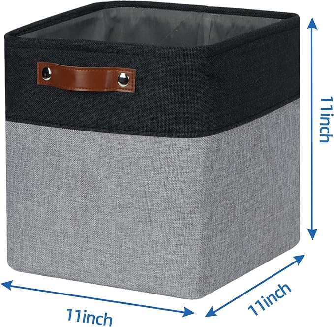 Temary Storage Baskets Fabric Storage Cubes 4 Pack Basket for Organizing, Collapsible Cloth Baskets with Handles for Shelves, Closet (Black&Gray)