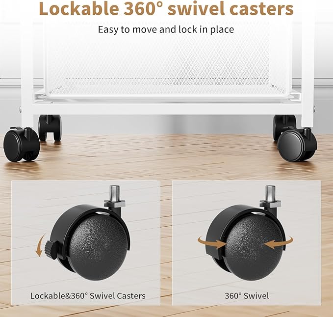 Marbrasse Rolling File Cart with Adjustable Dividers, Mobile File Cabinet on Lockable Wheels, Office Filing Cabinet Organizer, Hanging File Folder Organizer for Home Office - White