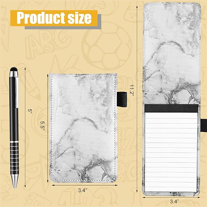 Outus 10 Pcs Pocket Notebook with Pen Set Included Mini Pocket Notepad Holder with 50 Lined Sheets, Metal Pen, 8 Pcs 3 x 5 Inch Memo Book Refills, 30 Lined Paper Per Note Pad (Marble Color)