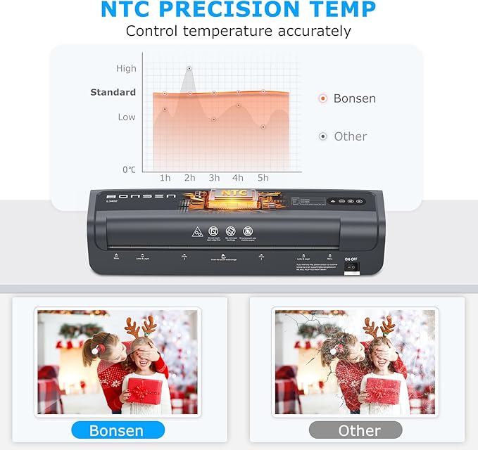 Laminator Machine, Bonsen 13 Inch Wide Thermal Laminator with Never Jam Technology, A3 Laminating Machine with 100 Laminating Sheets for School, Office and Home, Black (L3402)