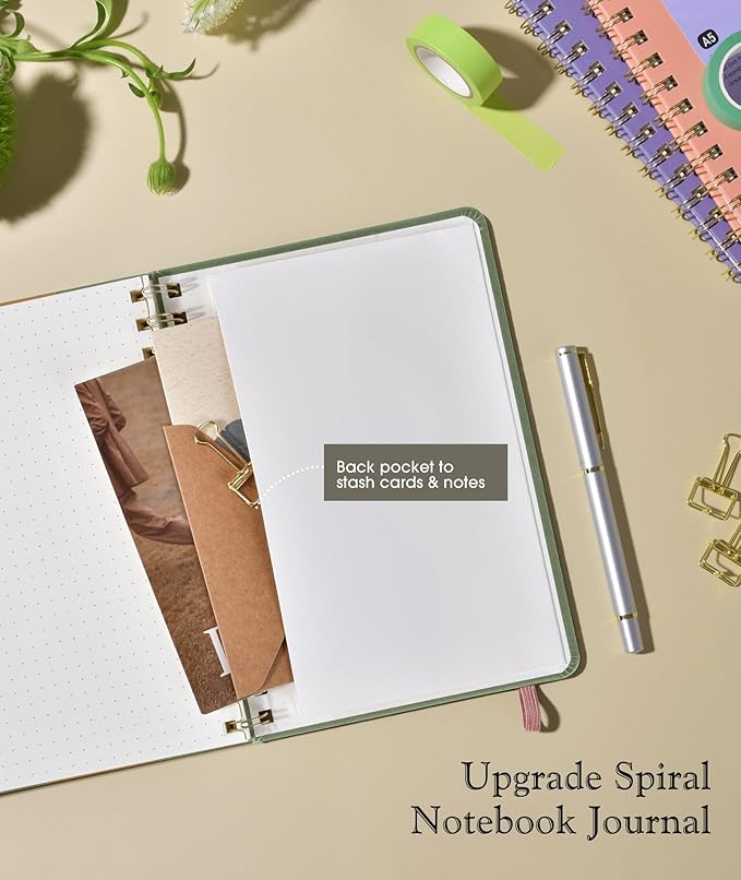 Dotted Spiral Journal Notebook, A5 Hardcover Spiral Journals for Women Men, 100 GSM Dot Grid Paper Notebooks, 150 Pages Spiral Bullet Dotted Notebook for Writing Note Taking 5.75" x 8.38", Sage Green