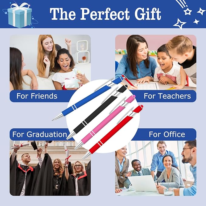 Personalized Pens Bulk, Custom Pens Design Text, Logo,Perfect for Corporate, Parties and Events,Customized Engraving Pen Gift with Stylus Tip, Black Ink