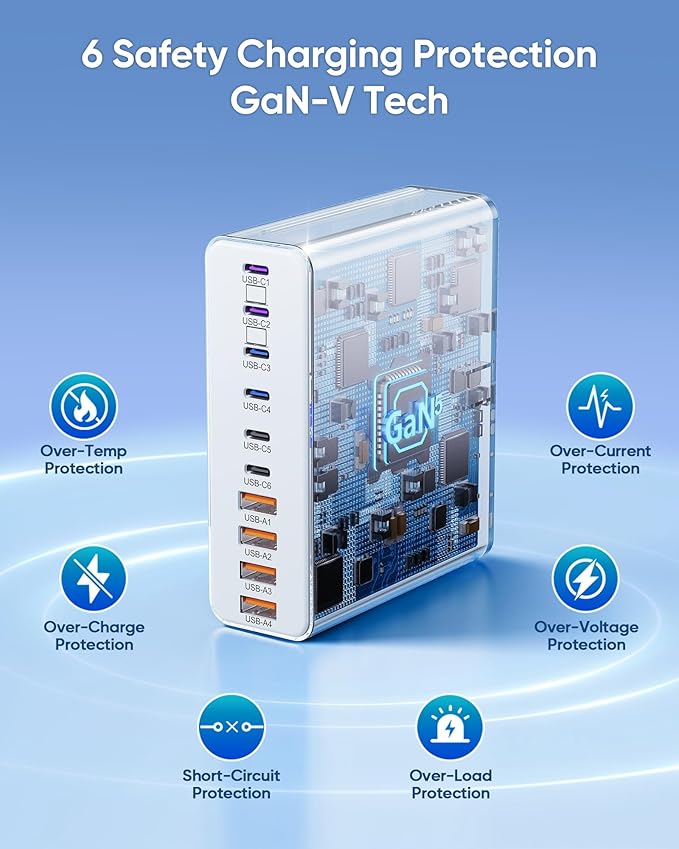 800W USB Charging Station, 120W PD GaN5 Super Fast USB C Charger Block-10 Port, Type C for PC Laptop MacBook Pro/Air Charger Compatible with iPhone 17 16 15 14 13 12 Pro Max, iPad, Galaxy