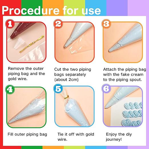 ASTRYAS 10PCS 100g Cream Glue Kit, Decoden Kit, Fake Whipped Cream Glue Clay Frosting with Decorating Tips for Crafts Handmade Phone Case Mirror Jewelry Accessories (Rainbow Theme)