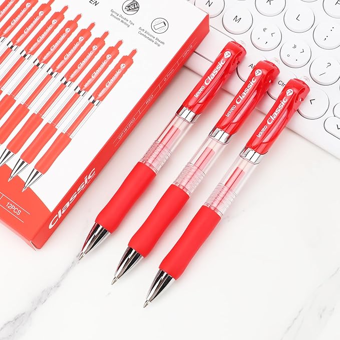 Classic Retractable Gel Roller Pens, 0.7mm Fine Point, Red Ink (Red - 12 Packs)