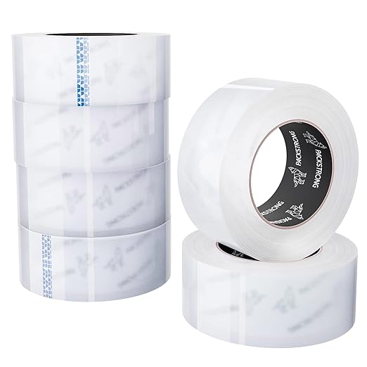 Packstrong Industrial Grade Clear Packing Tape 6 Rolls - Extra Strong - 110 Yards per Roll - 2" Wide x 3.1 mil Thick, Acrylic Adhesive Heavy Duty Tape for Box Office Moving Packaging Shipping