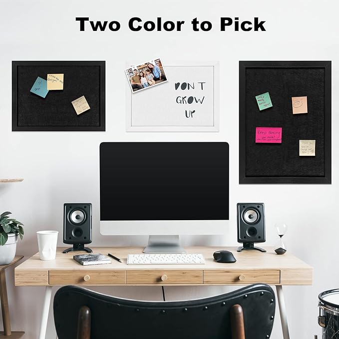 TORASO Cork Board Bulletin Board with Felt,Wood Framed Display Bulletin Board for Walls with Pins, Eye Bolts, gaskets, Screws, Pin Board for Office, School and Home(Black,1pc)