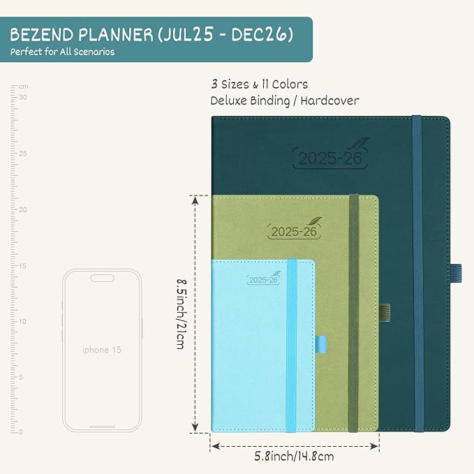 BEZEND Planner 2025-2026 Weekly and Monthly, 5.8" x 8.5" Academic Calendar (Jul 25-Dec 26) Vertical Daily Appointment with Hourly Timeslot & Monthly Tab, PU Leather Hardcover - Red