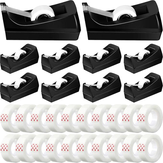 Yahenda 10 Pack Desktop Tape Dispenser Non Skid Base with 0.7 x 985 Inches Invisible Tape Refills Bulk Weighted Roll Dispenser for Office Home School