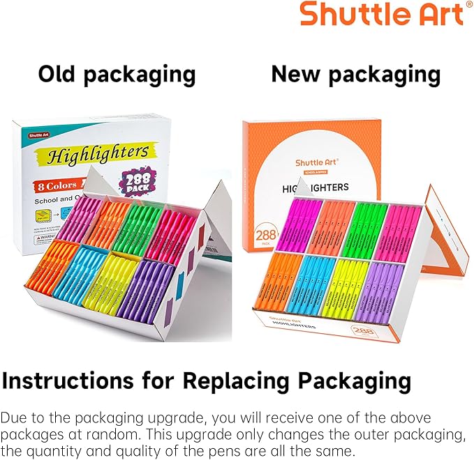 Shuttle Art 288 Pack Highlighters, Highlighters Assorted Colors Set, 8 Bright Colors Chisel Tip Dry-Quickly Non-Toxic Highlighter Markers Bulk for Adults Kids Highlighting in Home School Office