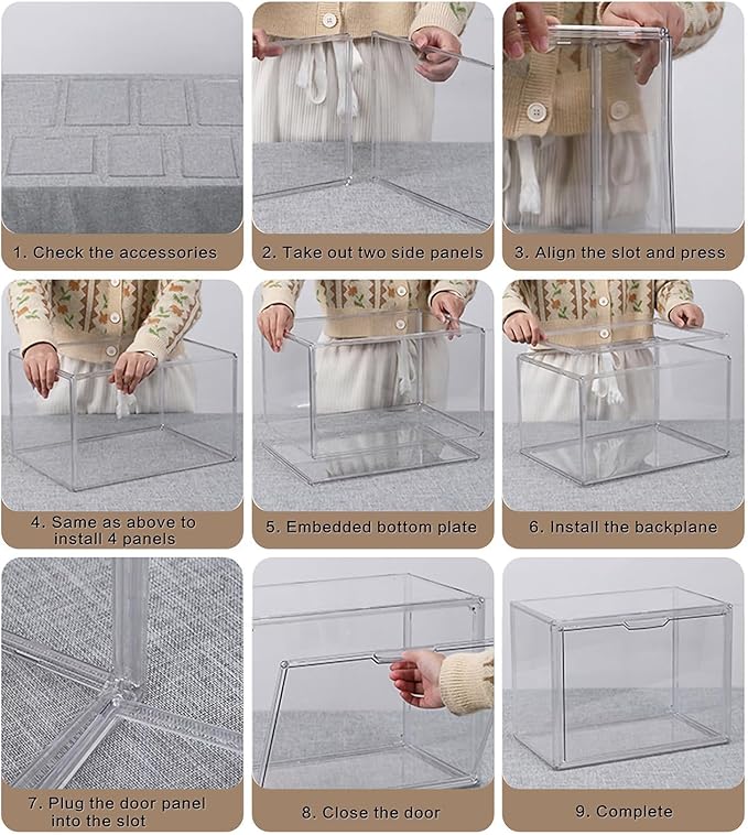 Clear Stackable Plastic Storage Bins with Lid, Dustproof Display Cases, Extra Large Figures Collectibles Showcase, Boot & Shoe Boxes, Helmet Protection Organizer (Clear-XL-3 Pack)