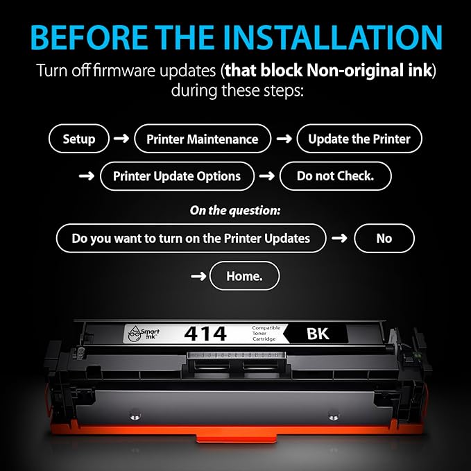 Smart Ink Compatible 414A Toner Cartridge Replacement for HP 414 A with Built-in Chip (2 Black Pack) to use with Color Laserjet Pro MFP M479fdw M479fdn M479fdw M454dw M454dn