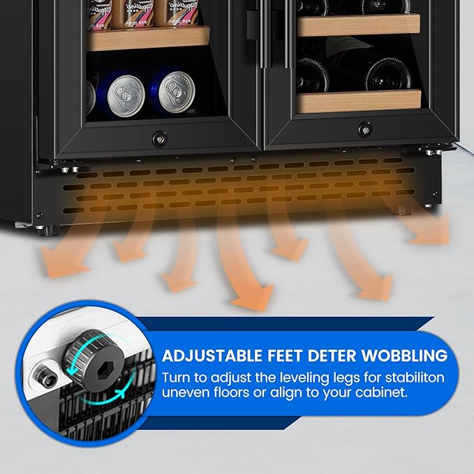 24 Inch Wine and Beverage Refrigerator Under Counter, Dual Zone Black Beverage Fridge with Glass Door&Lock,20 Bottles & 88 Cans Wine and Beverage Cooler, Freestanding Mini Fridge for Bedroom Home