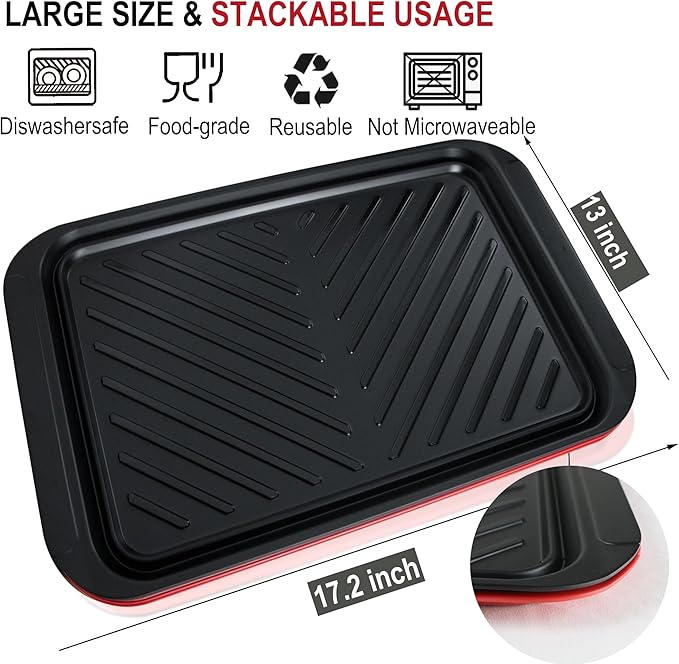 Large Grilling Prep and Serve Trays, BBQ Platter for Raw and Cooked Food, Melamine Serving Trays for Food, Set of 2, Black and Red, Napkin and Cleaning Clothes Included