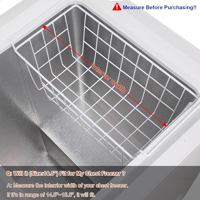 Chest Freezer Baskets 16.5 Inch, Chest Freezer Organizer Bins Metal Wire Storage Baskets with Hanging Handles for Deep Freezer, Set of 2