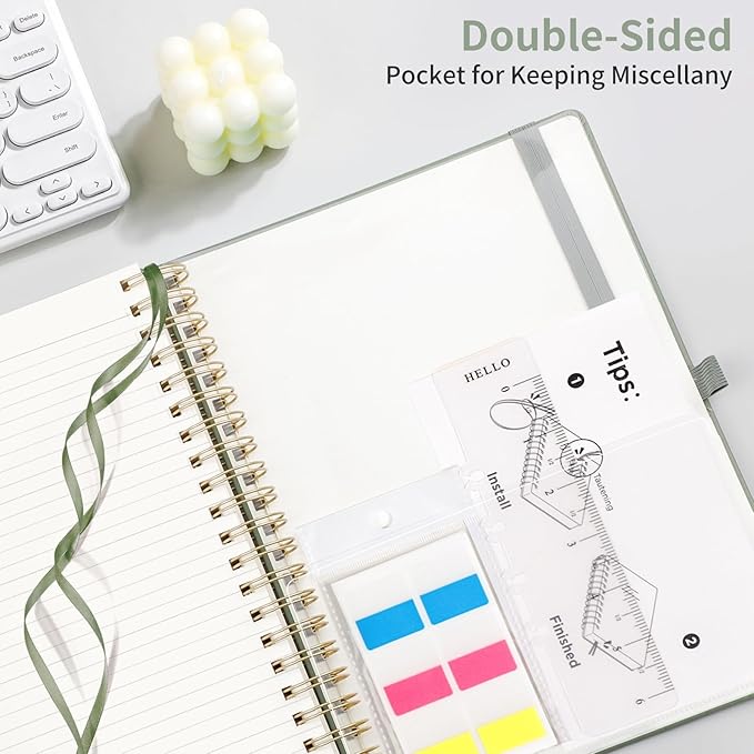 EMSHOI Spiral Notebook College Ruled, 300 Numbered Pages, A4 Large Hardcover Leather, 100 GSM Thick Lined Journal for Women Men Work Writing Journaling Note Taking, 8.27" x 11.2", Light Green