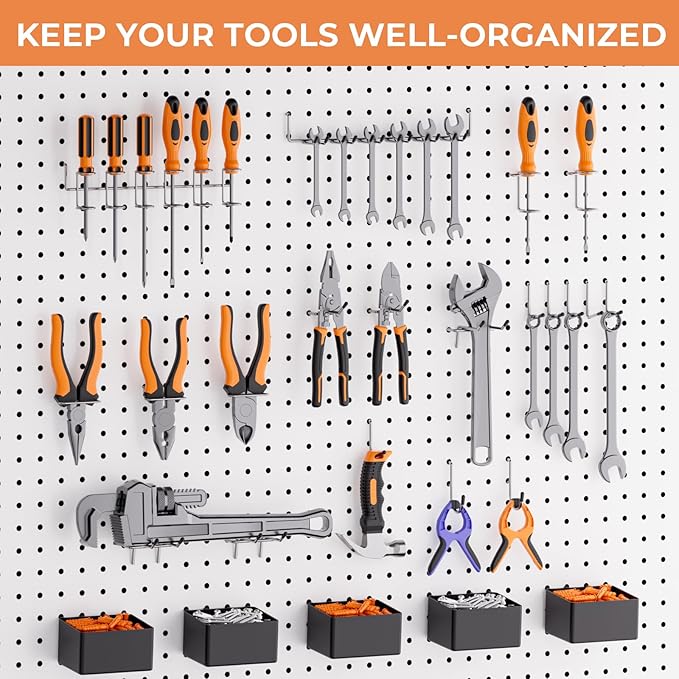INCLY 320PCS Pegboard Accessories Organizer Kit, Peg Board Hooks Assortment with 20PCS Bins for Organizing Various Tools, Fit 1/8 or 1/4 inch Pegboard for Hanging Storage, Garage Wall Attachments