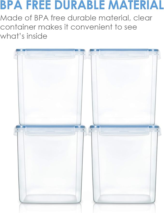 Vtopmart Food Storage Containers 2.5L / 84.5oz, 4 Pieces BPA Free Plastic Airtight Canister for Flour, Sugar, Baking Supplies, with 4 Measuring Cups and 24 Labels, Blue