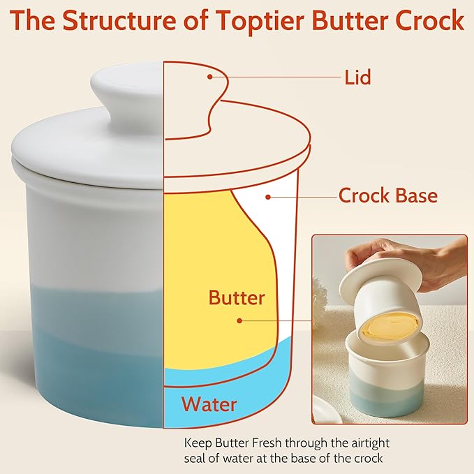 Sweese Light Green French Butter Dish with Lid – Ceramic Butter Keeper for Countertop, 4oz Butter Crock for Fresh Spreadable Butter, Matte Glazed Modern Butter Keeper, Dishwasher Safe