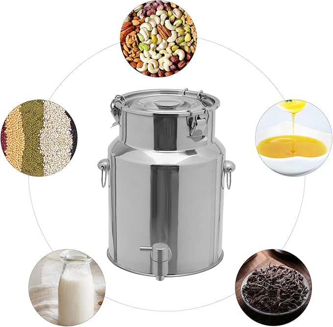 Beverage Dispenser & Stainless Steel Milk Can, 10L/2.64Gal 304 Stainless Steel Drink Dispenser with Spigot and Locking Lid, Multi-Purpose Portable Container for Milk Wine Oil Juice and Party Serving