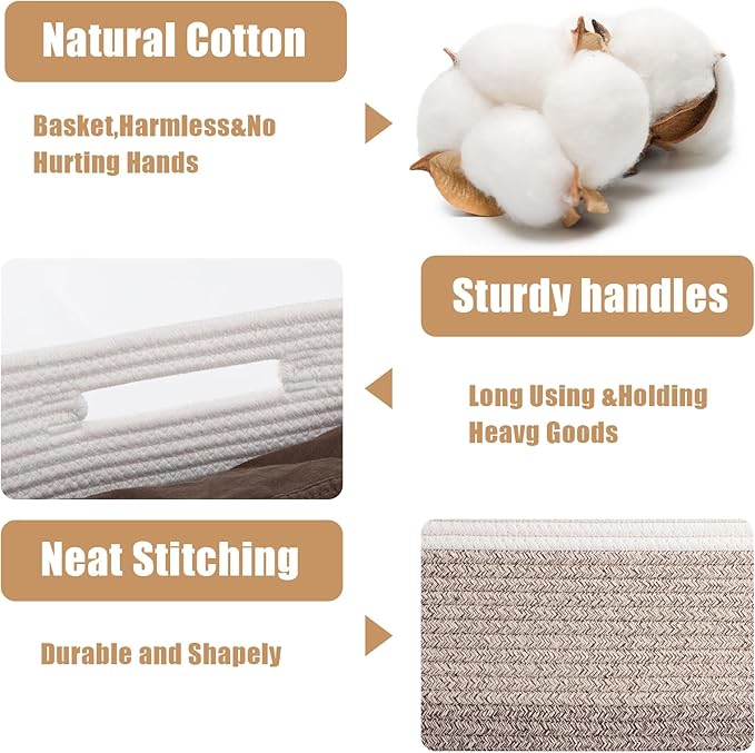 Storage Baskets for Organizing, 2 Pack Woven Basket for Storage, Rectangle Baskets for Shelves Closet Organizers, Toy Basket for Nursery Storage Living Room, Laundry Room, Bedroom (Gradient Brown)