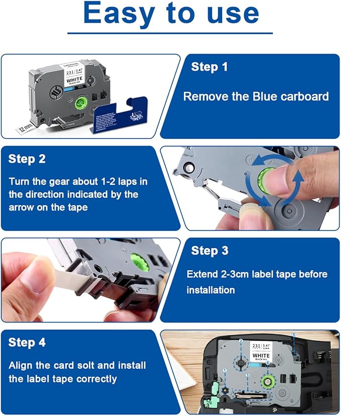 6-Pack 12mm 0.47 Laminated Multi Color Compatible for TZe-231 TZe231 MQ531 MQP35 MQG35 MQL35 MQ835 TZ Tape for P Touch PT-H110 D210 D220 D400, White/Blue/Blue/Green/Sliver/Gold