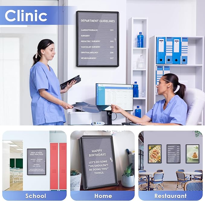 SWANCROWN Enclosed Bulletin Board with Locking Door 38x28 in, Lockable Felt Letter Board Sign Tamperproof Message Board for Office School Home, Black Aluminum Frame, Grey