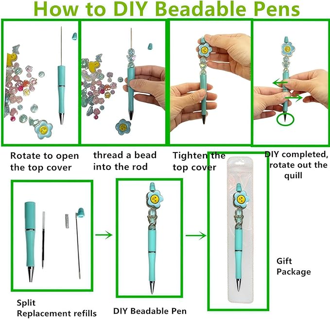 JHESAO 150PCS DIY Beadable Pens Kit, 50 Plastic Ballpoint Pens Bulk with Refills & Pouch, School Office Supplies and Decorative for Students & Teachers (Multicolor)