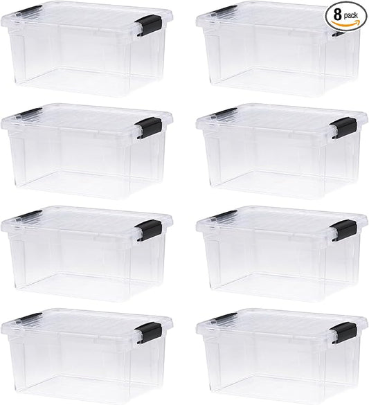 Superio Storage Bins with Lids- 8 Pack, 6.6 Qt Clear Boxes for Organizing, Stackable Plastic Containers- BPA Free, Non-Toxic, Odor Free, Organizer for Home, Office, Dorm